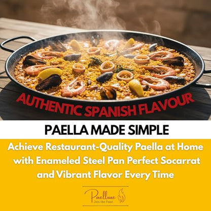 Paelluxe Paella Pan – Enamelled, No-Rust Steel Skillet – Easy-to-Clean Pan for Propane & Gas Burners – Indoor & Outdoor Cooking Cacerola Paellera Sarten – 20 Inch, for 14 Servings