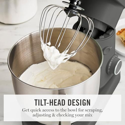 Martha Stewart 5.3Qt Stand Mixer, 12-Speed Tilt-Head Electric Kitchen Mixer with Stainless Steel Bowl, Dough Hook, Whisk & Beater, Splash Guard, Ideal for Baking Bread, Cake & Whipping, Caviar Gray