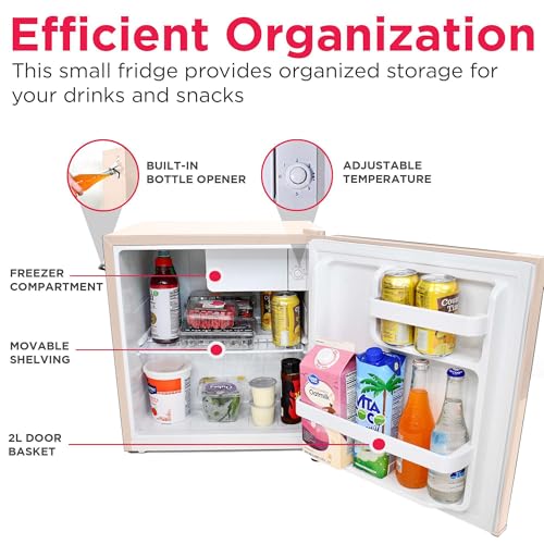 Frigidaire EFR176-CORAL 1.6 cu ft Coral Retro Fridge with Side Bottle Opener. for The Office, Dorm Room or Cabin