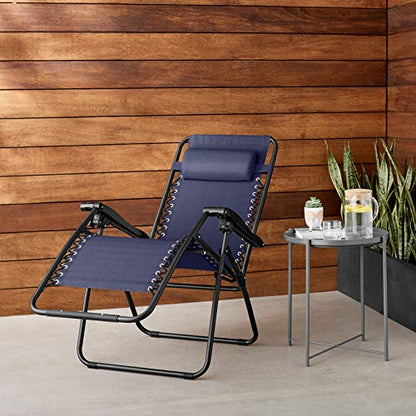 Amazon Basics Outdoor Portable Zero Gravity Reclining Lounge Chair with Headrest Pillow, Textilene, Lightweight, 26", Blue