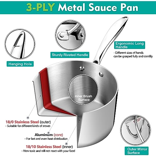 P&P CHEF 3 Quarts Tri-Ply Stockpot and Saucepan, Stainless Steel Sauce Pan with Lid, Cooking Induction Pot, Kitchen Cookware for All Stoves, Non-Toxic, Sturdy & Dishwasher Safe, 1 Piece
