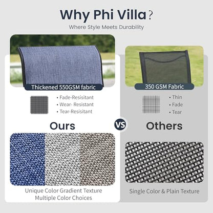 PHI VILLA 5 Piece Patio Dining Set with 4 Outdoor Swivel Dining Chairs & 1 Large Round Dining Table, All Weather Blue Textilene Mesh Fabric Chair and Round Metal Table for Deck Lawn Garden