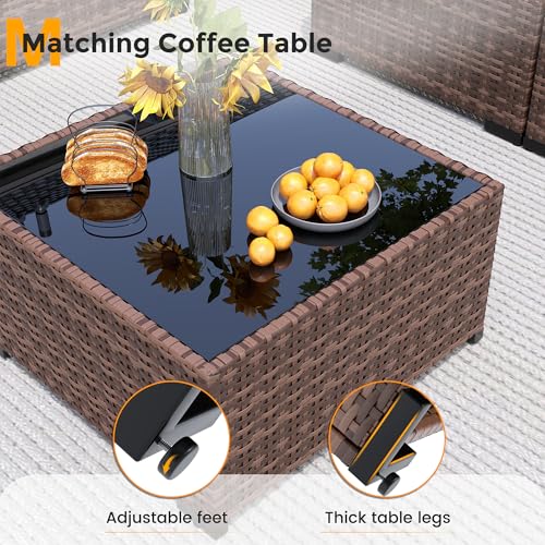 UDPATIO Furniture Set with Fire Pit Table, 8 Piece Sectional Sofas, All-Weather Wicker Conversation for Garden, Backyard, Navy Blue