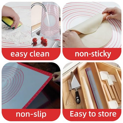Silicone Pastry Mat Dough Baking Bread Sourdough Fondant Pie Dough Pizza,Silicone Baking Mat Cookie Sheet for Kitchen Counter with Measurements 28x20" Red