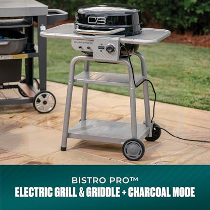 Charbroil 3-in-1 Dual Fuel Outdoor Bistro Pro Electric Grill & Griddle + Charcoal Mode BBQ, Black - 25302145