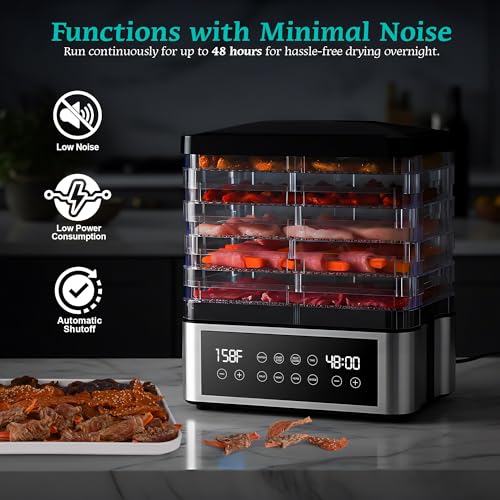 Tupoyi Food Dehydrator, One-Touch Dehydrator with Automatic Temperature Control 5 BPA-Free 11.4" Trays for Jerky, Dog Treats, Herbs, Meat, Fruit, and Yogurt