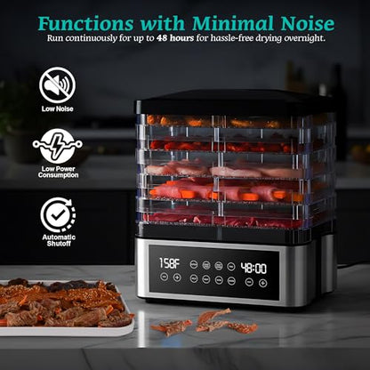 Tupoyi Food Dehydrator, One-Touch Dehydrator with Automatic Temperature Control 5 BPA-Free 11.4" Trays for Jerky, Dog Treats, Herbs, Meat, Fruit, and Yogurt