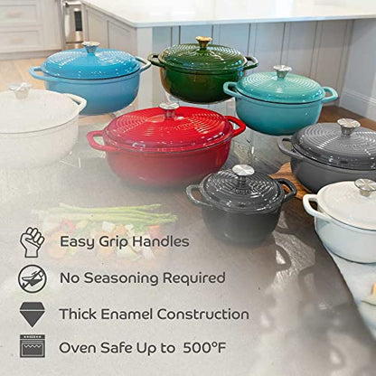 Segretto Cookware Enameled Cast Iron Oval Dutch Oven, 7 Quarts White
