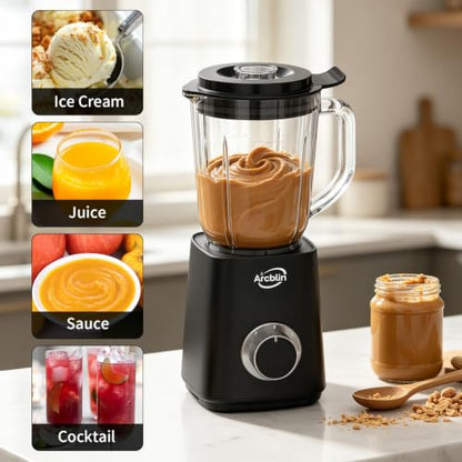 Glass Jar Blender for Smoothies & Shakes, 51 oz Countertop Blender with 2 Speeds + Pulse, 500W Motor, Easy Cleaning, Removable Stainless Steel Blades for Sauces, Nut Milk & Puree, Black