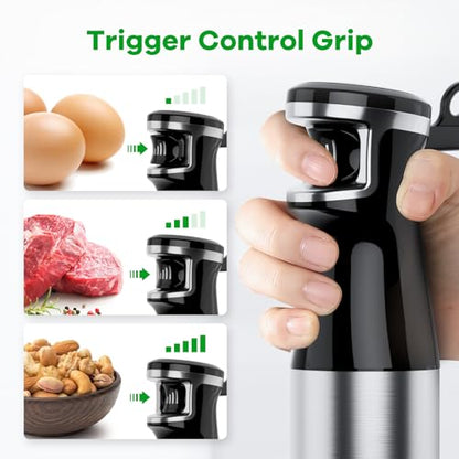 Turelar Immersion Blender Handheld Corded Hand Blenders Set 1100W, Trigger Variable Speed 5 in 1 Stick Emulsifier with Chopper, Whisk and Frother for Soup, Baby Food and Smoothies, Black