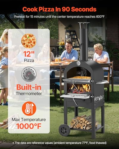 VEVOR Outdoor Pizza Oven, 12" Pellet Fire Ovens, 2-Layer Pizza Oven Wood Fired, Wood Burning Outdoor Pizza-Oven with 2 Removable Wheels, 1000℉ Max Temperature Fired Pizza-Maker Ovens for Barbecue