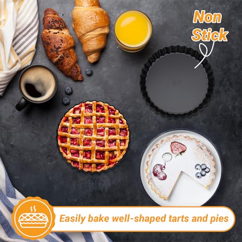 Beasea 6 Inch Tart Pan, 4pcs Small Pie Pans Removable Bottom Mini Tart Pans Non Stick Pie Pan, Loose Bottom Fluted Tart Pan Round Instant Pot Quiche Pan for Oven Baking