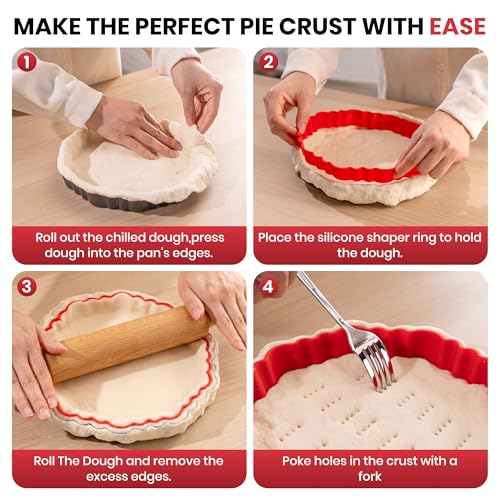 Maywe Tanso Upgraded 9 Inch Tart Pan with Removable Bottom, Non-Stick Deep Fluted Carbon Steel Quiche Pan, Includes Crust Shaper Ring - Quiche Baking Dish Tart Mold for Baking, Party & Festival