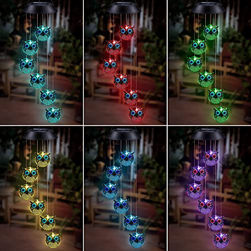 Solar Wind Chimes, Owl LED Solar Powered Wind Chimes Lamp Color Changing Waterproof Garden Chimes with Hook for Outdoor Indoor Patio Yard Deck Grandma Mom