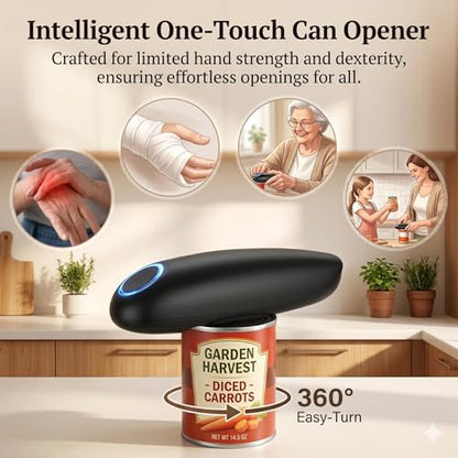 yakbins Electric Can Opener, Smooth Edge Automatic Can Opener for Weak Hands, One Button Effortless Operation, Safe & Hygienic Hands-Free Can Opener for Seniors and Arthritis, Black