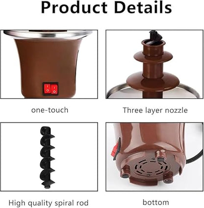 3 Tier Chocolate Fountain Fondue Party Fountain with 10oz Capacity Stainless Steel Mini Chocolate Melter for Cheese, Queso, Candy, Dip Strawberries, Wedges, Vegetables, And More for Parties Wedding
