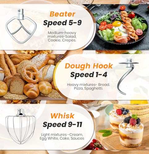 Bonnor Stand Mixer 6QT Kitchen Mixer with LED Smart Touchscreen, 11-Speed Tilt-Head Mixer with Timer, 4 Preset Menus, Stainless Steel Bowl, Dough Hook, Whisk, Beater (Green, 6Qt)