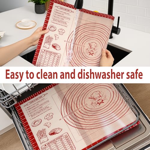 Silicone Baking Pastry Dough Mat - Non Slip Rolling Mat with Measurement Guides, Thick Reusable Kneading Board for Bread, Pizza, Cookies, Fondant, Nonstick Baking Sheet for Kitchen Counter, 20x28inch