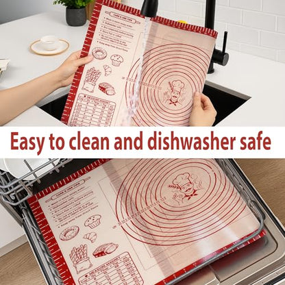 Silicone Baking Pastry Dough Mat - Non Slip Rolling Mat with Measurement Guides, Thick Reusable Kneading Board for Bread, Pizza, Cookies, Fondant, Nonstick Baking Sheet for Kitchen Counter, 20x28inch