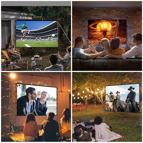 Outdoor Projector Screen with Stand, TOWOND 120 inch Portable Projector Screen Black Backing, Indoor Projection Screen 16:9 4K HD Wrinkle-Free Movie Screen with Carry Bag for Backyard Movie Night