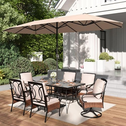 PHI VILLA 13ft Large Patio Umbrella Double-Sided Twin Outdoor Market Umbrella with Crank, Beige