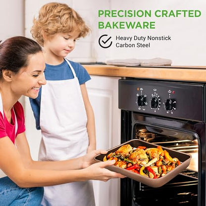 NutriChef 6-Piece Nonstick Bakeware Set, Carbon Steel Baking Pans Set, Includes Cookie Sheets, Wide & Square Bake Pans, Bread Loaf & Round Cake Pan, Muffin Pan - Gold