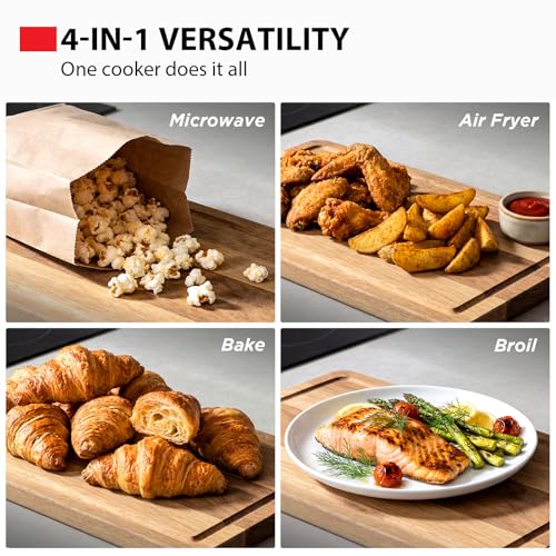 Toshiba Air Fryer Combo 4-in-1 Countertop Microwave Oven, Smart Sensor, Convection, Mute Function, Position Memory 13.6" Turntable, 1.5 Cu Ft, 1000W, Silver, ML-EC42P(SS)