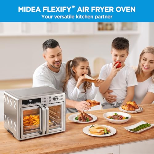 Midea Flexify Classic French Door Toaster Oven Air Fryer Combo, 10-in-1 Large Capacity 26.4 QT Countertop Oven, 25% Faster Cooking and 90% Less Oil, Stainless Steel