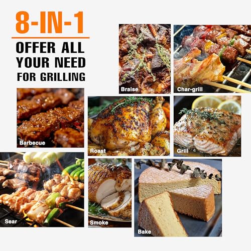 Wood Pellet Grill, 440 SQ. IN Cook Area Pellet Smoker Grill, 12LBS Hopper Pellets Grill, 500℉ Max Temperature&Auto Feed, 8 in 1 BBQ Grill Outdoor with Side Table, Grease Bucket