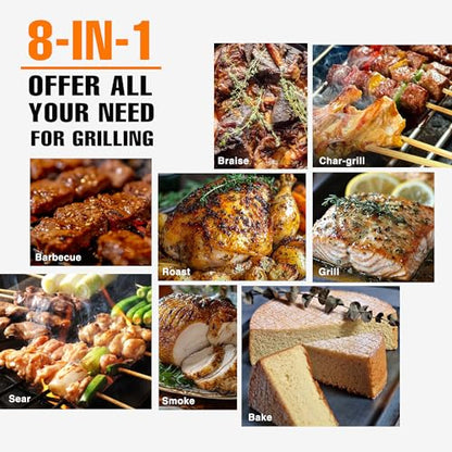 Wood Pellet Grill, 440 SQ. IN Cook Area Pellet Smoker Grill, 12LBS Hopper Pellets Grill, 500℉ Max Temperature&Auto Feed, 8 in 1 BBQ Grill Outdoor with Side Table, Grease Bucket