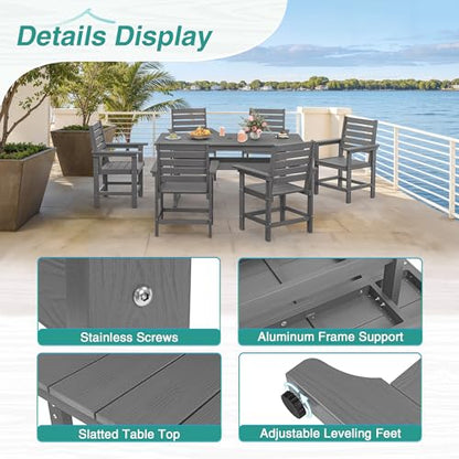 Homenjoy 7 Piece Patio Dining Set, 66" Rectangle HDPS Weather Resistant Outdoor Table & 6 Patio Chairs Set with 1.96" Umbrella Hole, Heavy Duty Chairs for Backyard Balcony Deck, Grey