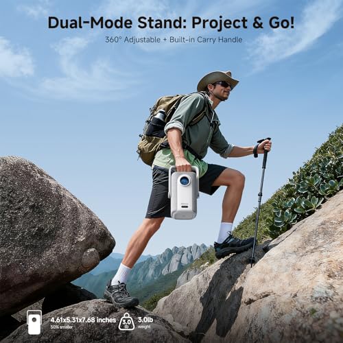 [Short Throw/1200ANSI/Built in Apps] 4K Outdoor Projector with WiFi and Bluetooth, Auto Focus Projector with Dual-Mode Stand, Smart Portable Proyector with Netflix/YouTube/PrimeVideo & Dolby