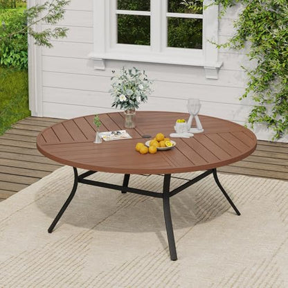 VICLLAX Round Patio Table and Chairs, 11 Pieces Outdoor Dining Set of Metal Patio Table with Storage Shelf and 10 Wicker Patio Stackable Chairs for Porch Yard Garden, Walnut Tabletop