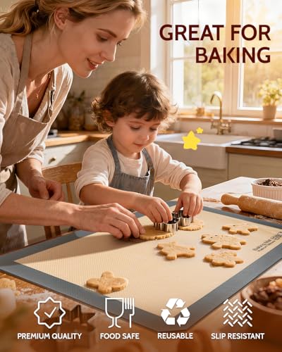 Silicone Baking Mat - Sopito Platinum Silicone - Non-Stick, Food Safe, Reusable Baking Sheet Liner, 5Pcs Set for Half Sheet Size Tray & Quarter Size Tray and 9'' Pizza pan, Grey