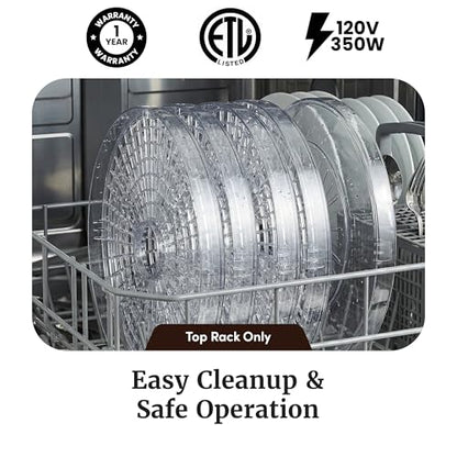 Elite Gourmet EFD319 Food Dehydrator, 5 BPA-Free 11.4" Trays Adjustable Temperature Controls, Jerky, Herbs, Fruit, Veggies, Dried Snacks, Black