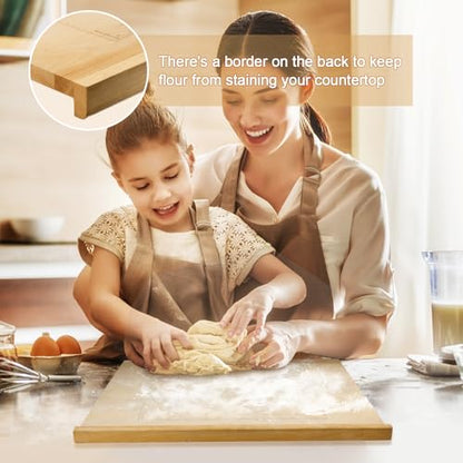 SoeKoa Reversible Wood Pastry Board, 20"X24" Kneading Board, Pastry Board With Edge Blocking, Pasta Board Wood with Engraved Ruler for Counter Top Kitchen