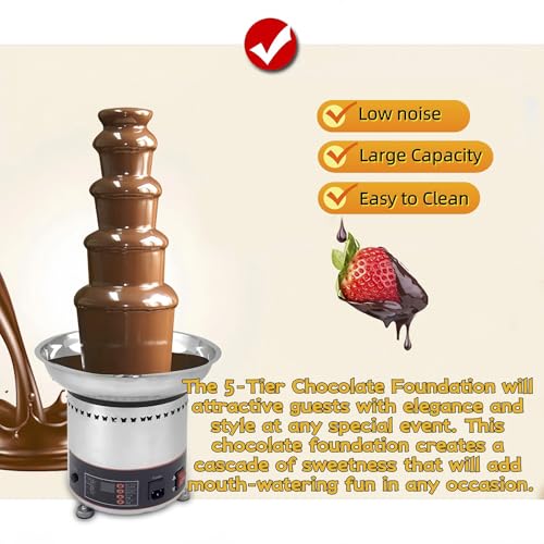 TIANGUOHE 5 Tier Chocolate Fondue Fountain Machine, 110V Electric Commercial Chocolate Fountain Machine for Parties Weddings and Parties, 8.8 Lbs of Chocolate