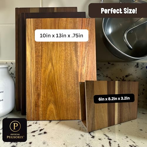 PEGSORIX The Cutting Board Library™ (Original Design) | Decorative Kitchen Board Collection Bundle with Display Stand | Premium Acacia Wood | Stabilized Non-Slip Base