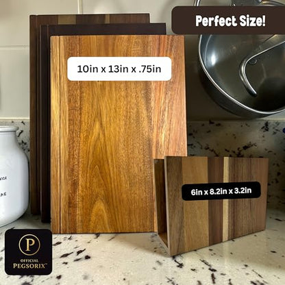 PEGSORIX The Cutting Board Library™ (Original Design) | Decorative Kitchen Board Collection Bundle with Display Stand | Premium Acacia Wood | Stabilized Non-Slip Base