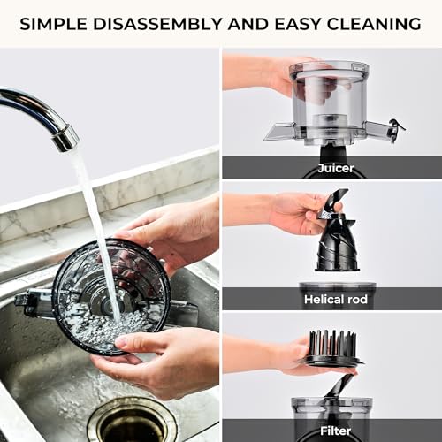 SUSTEAS Cold Press Juicer, 300W, 5.3" Large Feed Chute, 1.5L Capacity, Automatic Feeding, High Yield, Easy to Clean, Ideal for Whole Fruits & Vegetables, Black