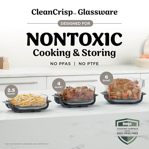 Ninja Crispi Pro 6-in-1 Glass Air Fryer | With Nontoxic, 6qt & 2.5qt Containers & Lids | Microwave, Freezer, Dishwasher Safe | 450°F Max Temp | 1800 Watt | Bone | AS101LG