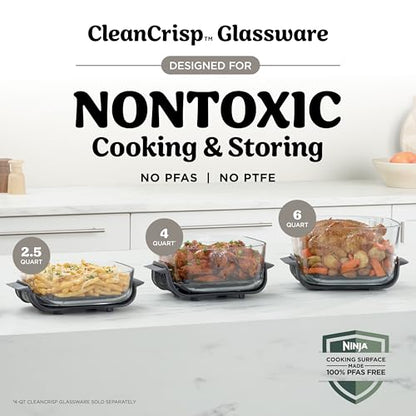 Ninja Crispi Pro 6-in-1 Glass Air Fryer | With Nontoxic, 6qt & 2.5qt Containers & Lids | Microwave, Freezer, Dishwasher Safe | 450°F Max Temp | 1800 Watt | Bone | AS101LG