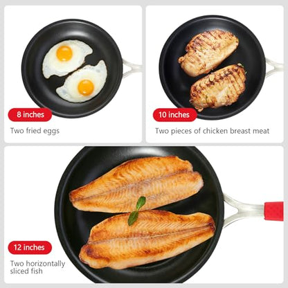 Agerma 8-Inch Nonstick Frying Pan, Tri-Ply Stainless Steel Skillet with Reinforced Coating, Detachable Handle with Silicone Sleeve, Dishwasher and Oven Safe, Induction Compatible,Woks & Stir-Fry Pans