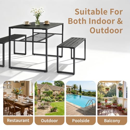 Outvita 49" Metal Patio Dining Set w/Umbrella Hole, Storage Shelf