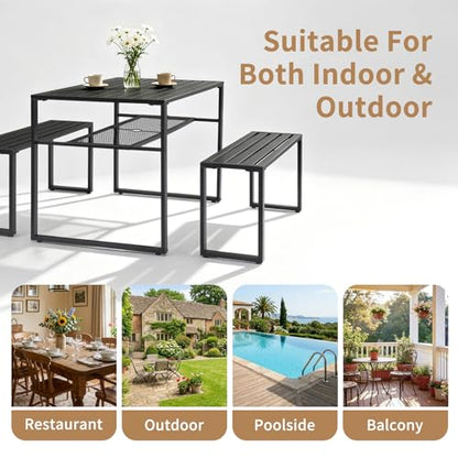 Outvita 49" Metal Patio Dining Set w/Umbrella Hole, Storage Shelf