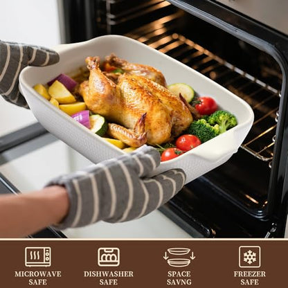 Fakafa Ceramic Casserole Dishes Set of 3, Stoneware Baking Pans for Oven, Rectangular Lasagna Dish & Bakeware Set, Pink (14.7’’/12.4’’/10.3’’)