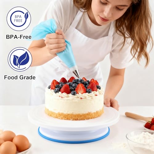 Gymdin 222 PCS Cake Decorating Kit - Includes Cake Turntable, Leveler, Piping Bags and Tips Set, 2 Frosting Spatulas, 3 Scrapers, 100 Cupcake Liners, Booklet and more Decorating Supplies