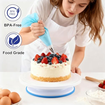 Gymdin 222 PCS Cake Decorating Kit - Includes Cake Turntable, Leveler, Piping Bags and Tips Set, 2 Frosting Spatulas, 3 Scrapers, 100 Cupcake Liners, Booklet and more Decorating Supplies