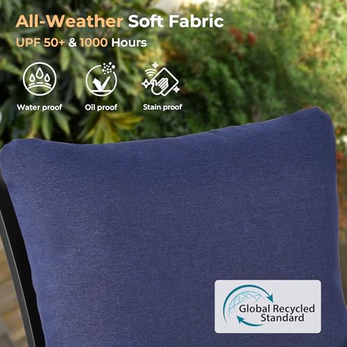 HAPPATIO 9-Piece Patio Dining Set, Outdoor Dining Set with Powder-Coated Metal,Dining Table with Umbrella Hole, 8 Stackable Chairs with Removable Cushions for Porch Poolside Garden,Navy Blue