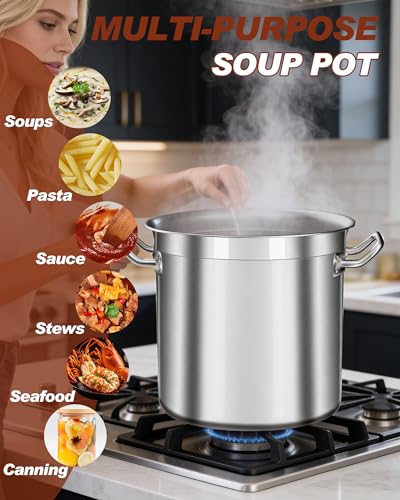 Falaja Stock Pot 20 Quart - Stainless Steel Stock Pot with Lid – Heavy-Duty Cooking Pot for Soup, Stew, Pasta – Commercial & Home Use, Induction Compatible - 5 Gallon